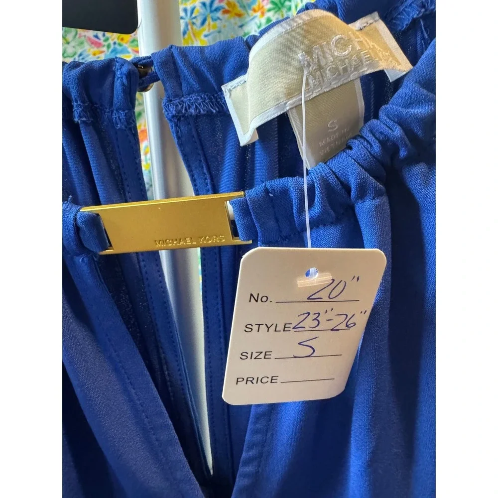 144 MK Michael Kors Royal Blue Halter Neck Blouse Gold Hardware Small